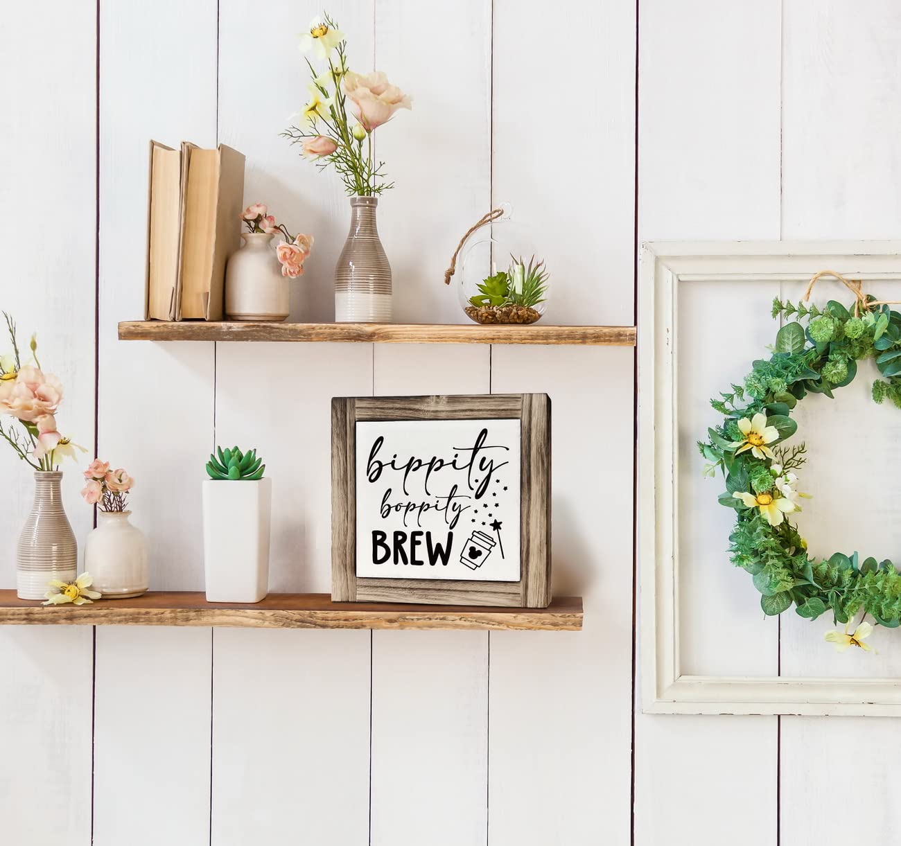 XJCUG Bippity Boppity Wood Plaque, Rustic Coffee Table Sign, Kitchen Home Decor, Tabletop Decor, Coffee Lover Gift, Disney Lover